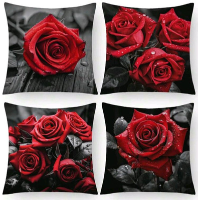 Neu 4 Stück Kissenbezüge Rote Rose Rosen Kissen Kissenbezug 18 Zoll 45x45 cm Samt