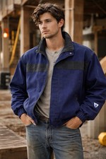 Vintage Workrite Work Jacket Mens L Blue Elastic Hem Bomber Workwear USA Made