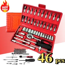 46-PCS 1/4" Ratchet Wrench Combination Socket Tool Set Kit Auto Car Repair Tool-