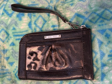 Nine West Studs Cheetah Print Black Gold Biker Wristlet Purse Card Purse EUC