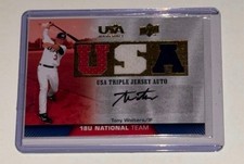 USA Baseball 18U National Team Triple Jersey Auto Tony Walter’s TJA18U-TW