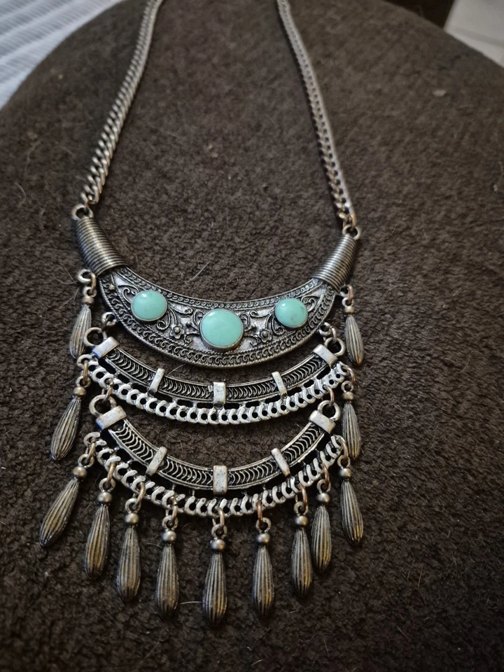 Collar Vintage - 2 Colores Aleación de Zinc Azul Turquesa Color Piedra Joyería Foto 2 de 4