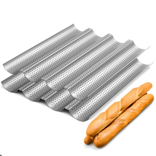 2 Pack Nonstick Perforated Baguette Pan 15 X 13 for French Bread Baking 4 Wave