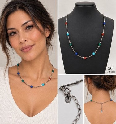 Carolyn Pollack Sterling Silver 925 Multicolor Gemstone Beaded Necklace 20''