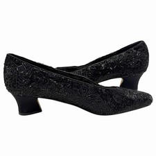 VINTAGE 80s 90s J RENEE BLACK FULLY BEADED PUMPS BLOCK HEEL GLAM FORMAL SIZE 8 M