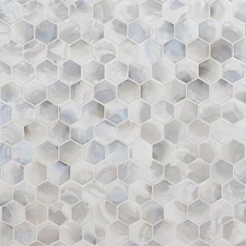 Akoya Pearl 11 In. X 13 In. Hexagon Glass Tile for Kitchen Backsplash, Wall Tile