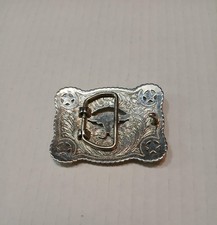 Longhorn Steer Belt Buckle Mens Silver Western Floral Stars Texas Rodeo