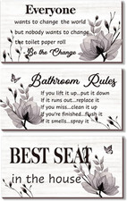 Bathroom Decor, 3 Pcs Black Wall Art - Rustic Farmhouse Bathroom Rules Signs, Be