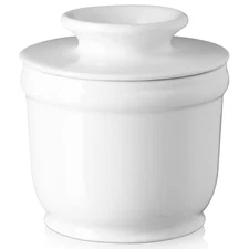 Porcelain Butter Crock French Dish for Fresh Spreadable Keeper with Water Line