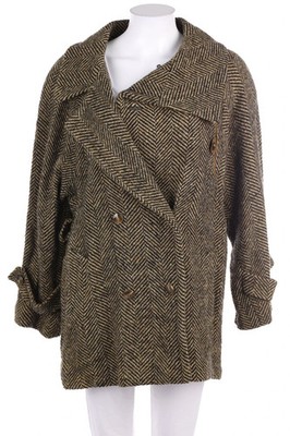 Ohne Label Blazer-Mantel Zweireiher Woll-Mix D 38 olive grey schwarz