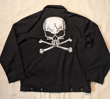 Hot Leathers Canvas Skull Mechanic Work Jacket VTG 90s Black Goth Large Boxy