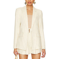 Central Park West Bay Lean White Linen Blazer Size S