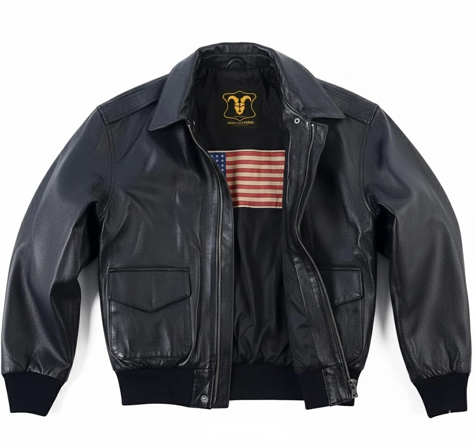 男式 A-2 飞行员空军飞行员皮革夹克飞行员 A2 飞行轰炸机夹克 — 第 2/4 张图片