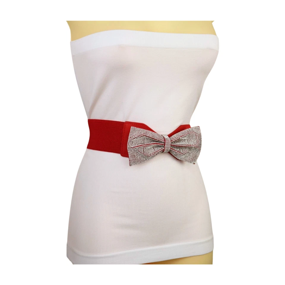 Mujeres Rojo Cintura Elástica Moda Fiesta Vacaciones Cinturón Bling Arco Hebilla Talla S M Foto 3 de 4