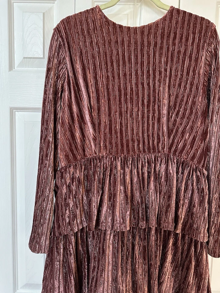 Jessakae плиссированные бархата Эйфелевой ярусный длинным рукавом платье в пыльный розовый размер XL - Изображение 3 из 4