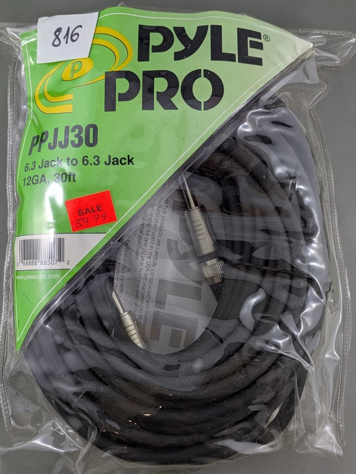 Pyle Pro PPJJ30 30ft 12GA Instrument Cable 1/4" to 1/4" Phono Jack New 6.3mm - Image 2 of 4