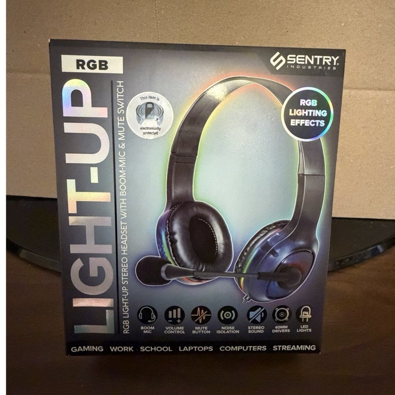 Sentry Industries Light-Up HIT-UP RGB Stereo Over-Ear Headset Boom Mic 3.5mm+USB