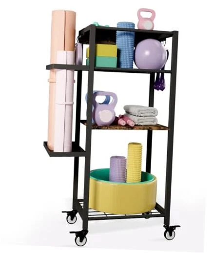 Yoga Mat Storage Rack with Wheels, 3 Tier Home Gym Workout Equipment Organizer Yoga Mat Storage Rack with Wheels, 3 Tier Home Gym Workout Equipment Organizer