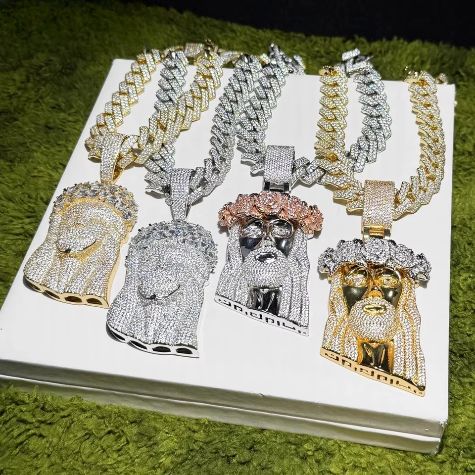 5AAA+ CIRCONITA CÚBICA Hop Hip Ice Out Bling PIEZA DE JESÚS Colgantes Collares con Cadena Cubana Foto 2 de 4