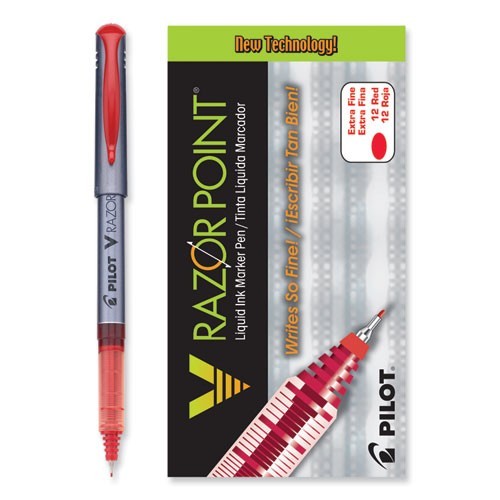 Pilot V Razor Porous Point Pen, Stick, Extra-Fine 0.5 mm, Red Ink, Dozen