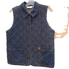 Vintage Susan Bristol Quilted Denim Vest Large 90s Y2K Cottagecore Western Boho