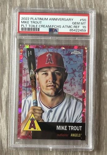 2022 Platinum Anniversary Mike Trout Toile Cream/FCHS Atomic Refractor Psa 10
