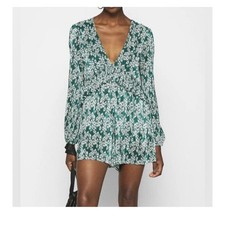 NWT Topshop Green Floral Print Pleated Romper Size 6
