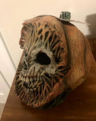 Ghoulish Productions Pumpkin Skull Latex Full Face Mask. Halloween costume.