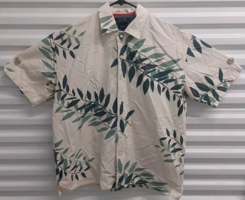 Tommy Jeans XL Shirt Grommet Vented Thick Heavy Duty Leaves Branches Hawaiian