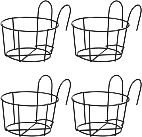 4 Pack Small round Metal Hanging Railing Planters,Hanging Railing Planter Flower