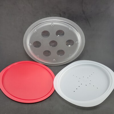 Tupperware Keep N Heat Serving Platter Vent & Red Lid 3 pc Set 4618A-2, 4620A-2