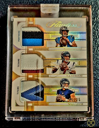2023 Panini Flawless - Triple Patches #TP-QB1 C.J. Stroud, Bryce Young, Will Levis /25 (MEM, RC)