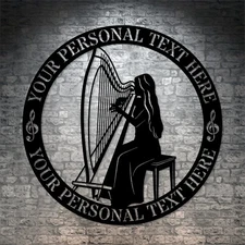 Personalized Harp Player Name Metal Sign. Custom Female Harpist Wall Decor Gift