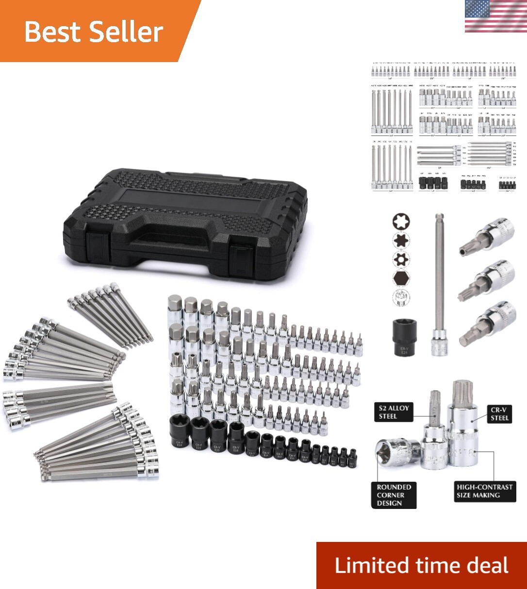 Comprehensive Bit Socket Set 107-Piece: Hex/Torx Drive with Case Included