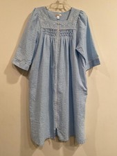 Vintage Miss Elaine Seersucker 3/4 Sleeve Zip Front Loungewear - L