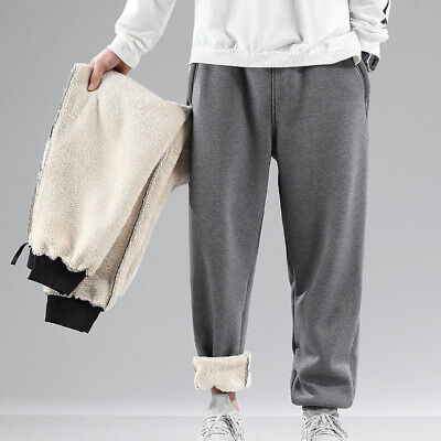 Men Sherpa Fleece Lined Pants Sweatpants Tapered Trousers Joggers