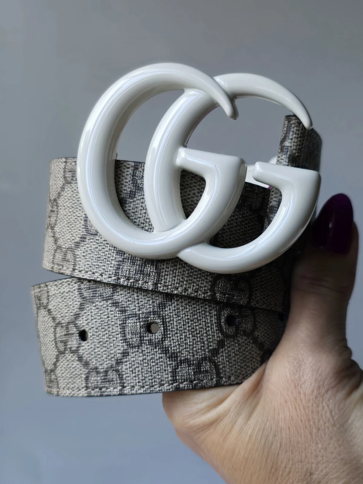 Gucci GG Marmont Supreme G Print Ceinture 70 28 Blanc Boucle Gris Monogramme Neuf avec étiquette