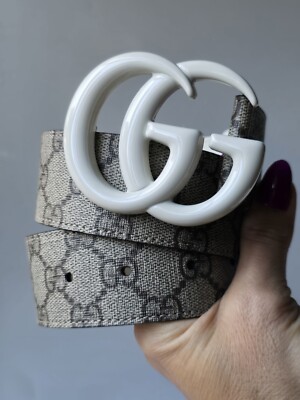 Gucci GG Marmont Supreme G Print Belt 70 28 White Buckle Gray