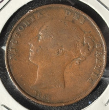 GB 1854, 1 Penny - Victoria 1st portrait Copper Coin