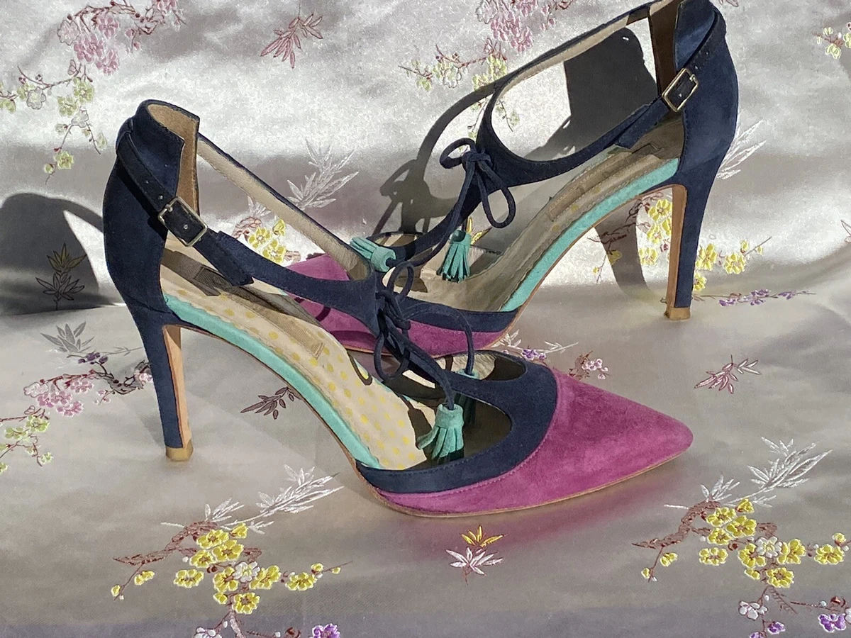 Boden Alice T Strap Tassel Heels Size 37 Pointed Toe Suede leather