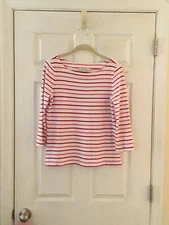 Ann Taylor LOFT Whisper White Pink Cotton Slub HARBOR Heavy Tee Top Shirt EUC S