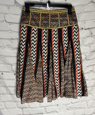 Anthropologie RANNA GILL Midi Skirt godet pleats tribal southwestern sz 4