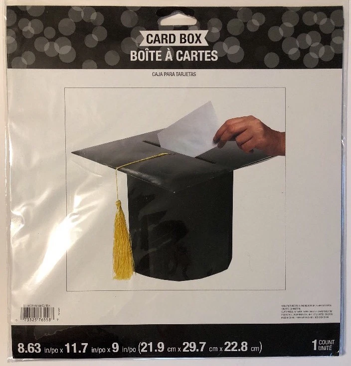 Graduation Graduate Gift Card Box Mortarboard Tassel Party Present Black Gold - Image 2 of 4