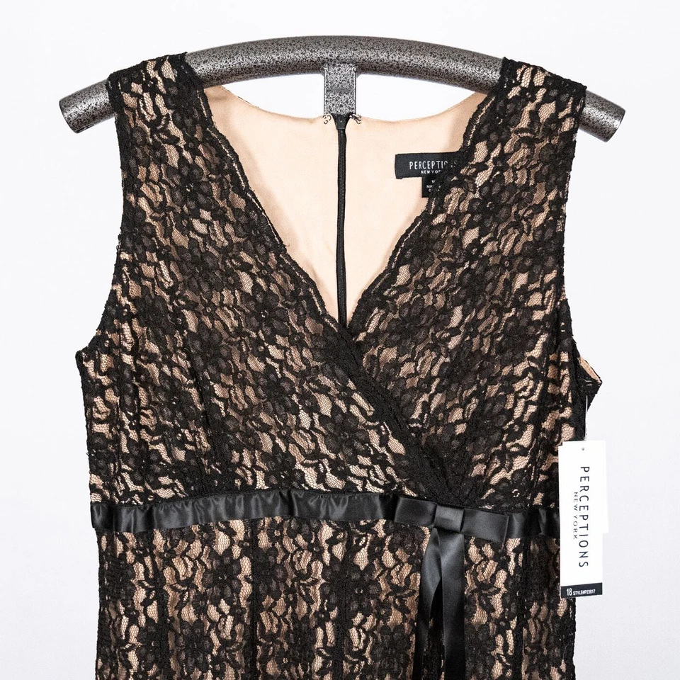 Vestido de encaje floral negro sin mangas con acento de lazo de satén pin up hada romántico 18 Foto 3 de 4