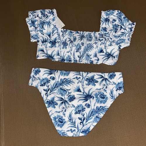 Janie And Jack Tween Girl Floral Puff Sleeve 2 Piece Swim Suit White Sz 18 - Picture 4 of 5