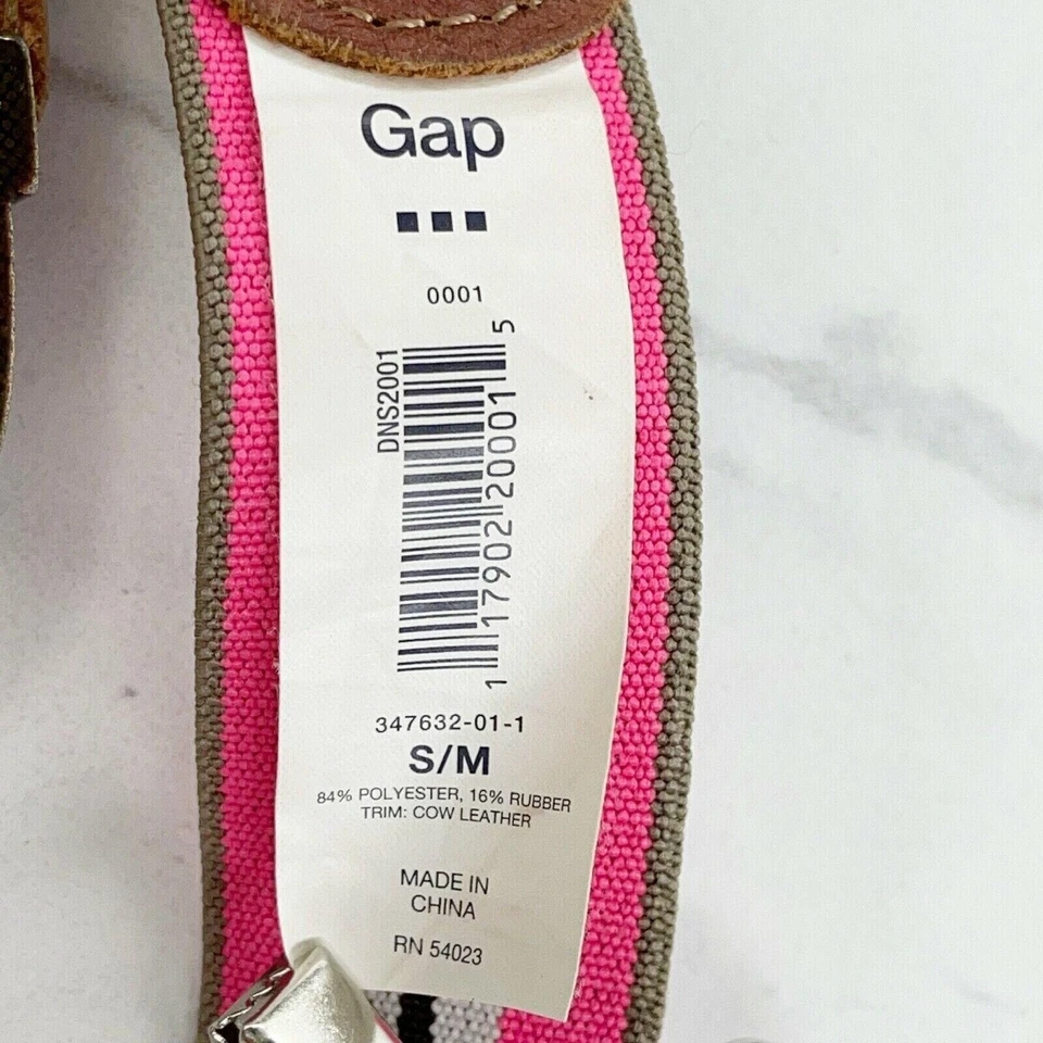 GAP 女式真皮装饰弹力腰带粉色条纹 - 中号 (S/M) — 第 4/4 张图片