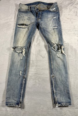 MNML Men's Blue M1 Vintage Denim Jeans Distressed, Size 32 Streetwear