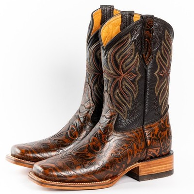 Men's Hand Tooled Cincelado Genuine Leather Square Toe Western