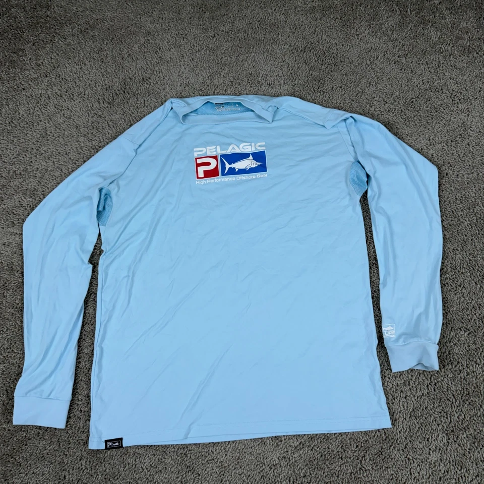Pelagic Shirt Mens Medium Blue Long Sleeve Fishing Performance Final Sail - Image 2 of 4