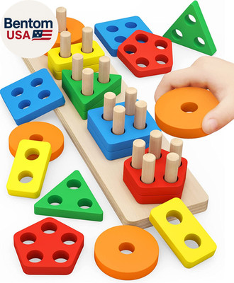 Montessori Toys for 1 to 3-Year-Old Boys Girls Toddlers, Wooden Sorting & Stacki